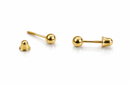 14k Solid Yellow Gold Ball stud earrings with screw back round High Polish
