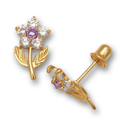 14K Yellow & White Gold Flower Shape Stud Earrings for Women
