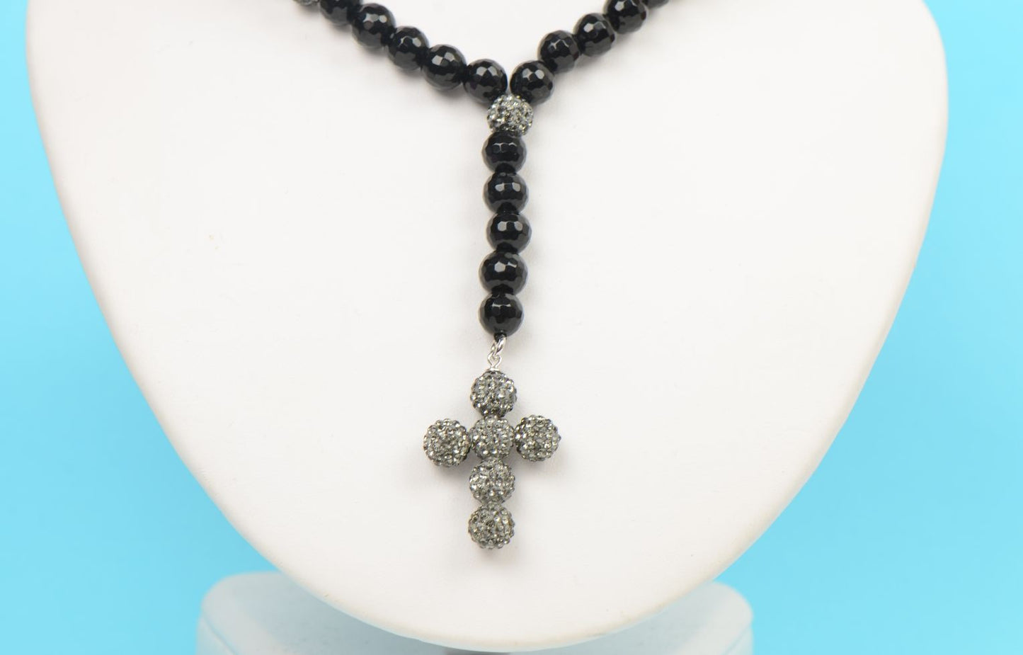 black diamond mens rosary genuine necklace onyx cross chain