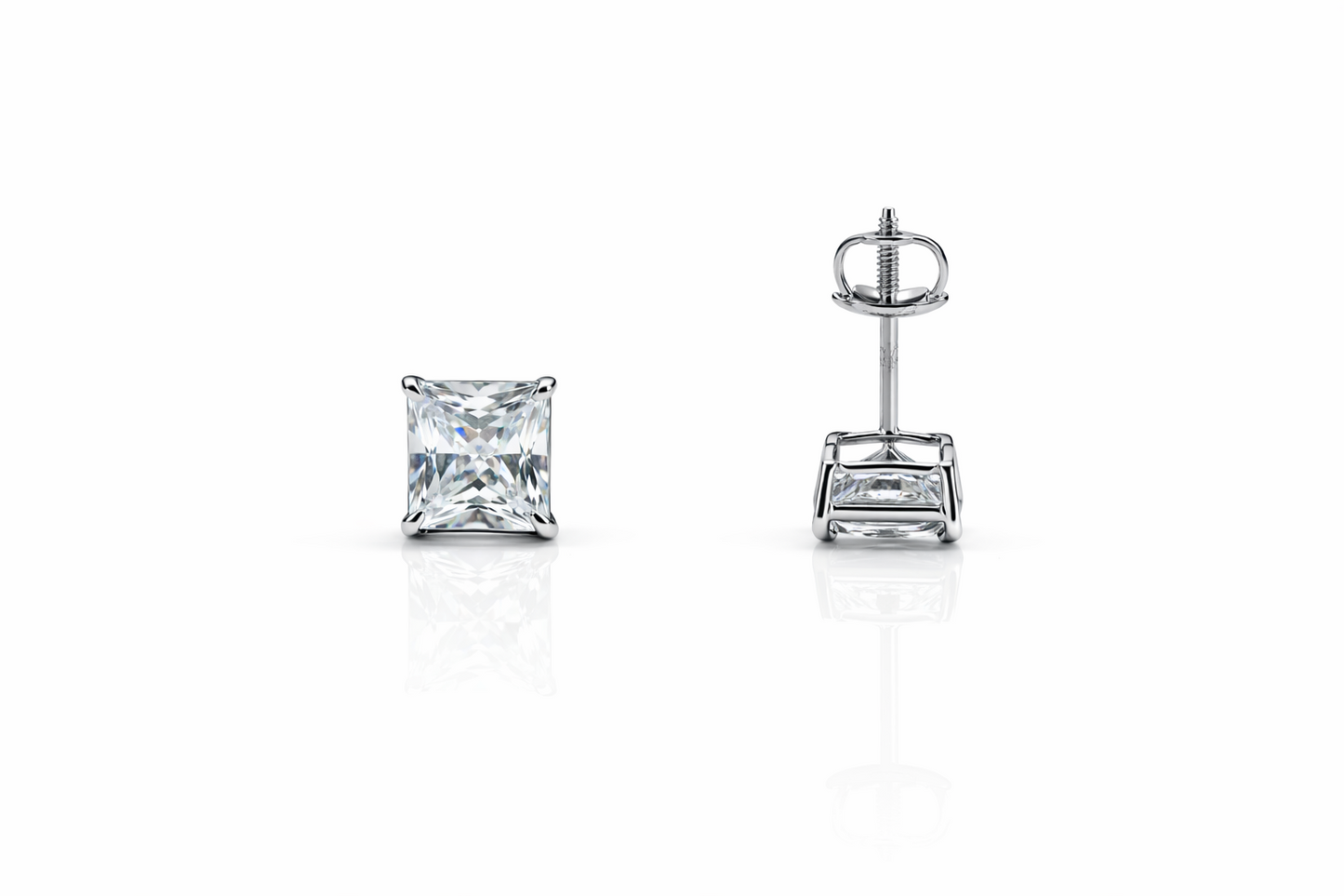 14k White Gold Beautiful Square AAA Quality CZ Screw Back  Earrings for Women