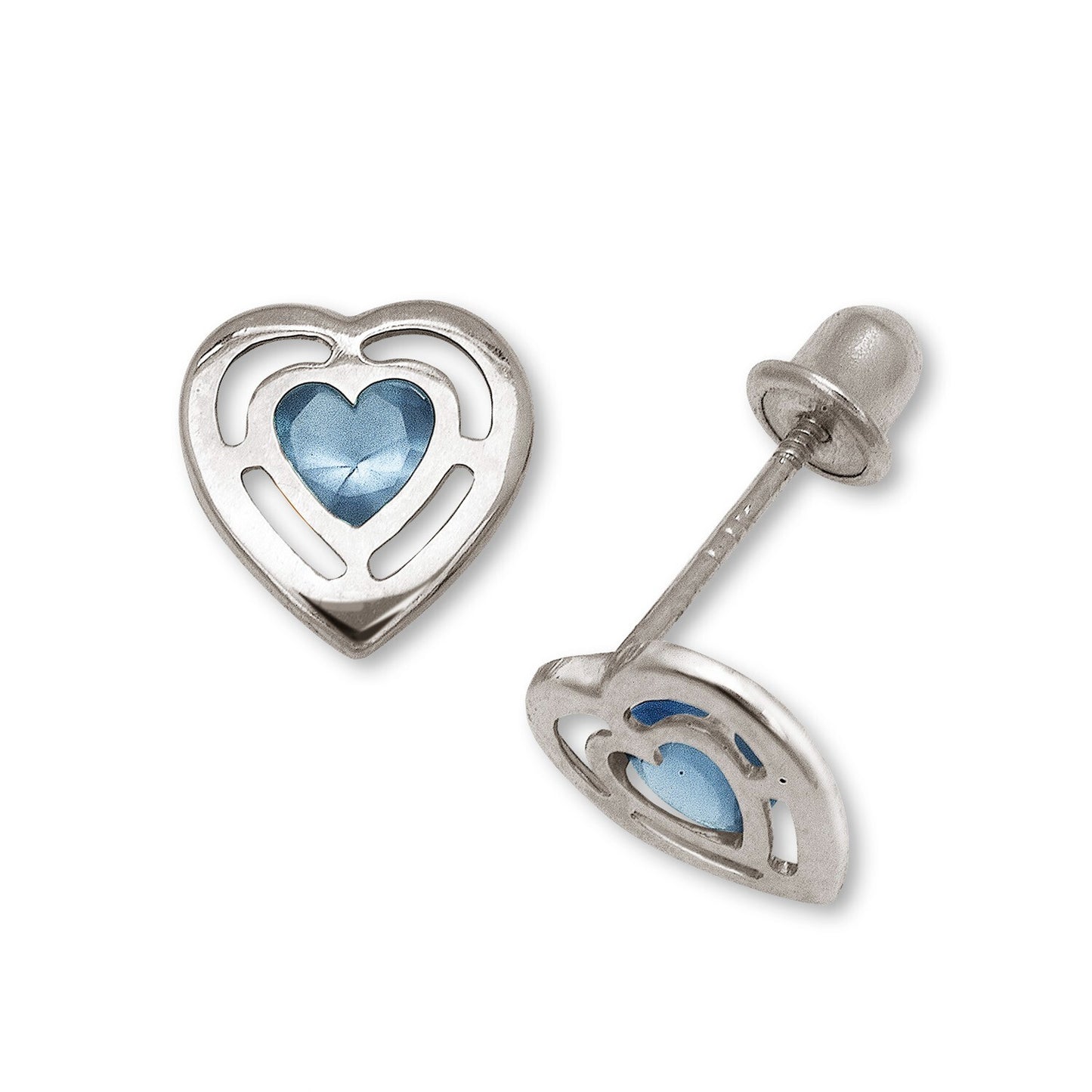 14k Yellow & White Gold CZ Open Heart Stud Earrings for Women