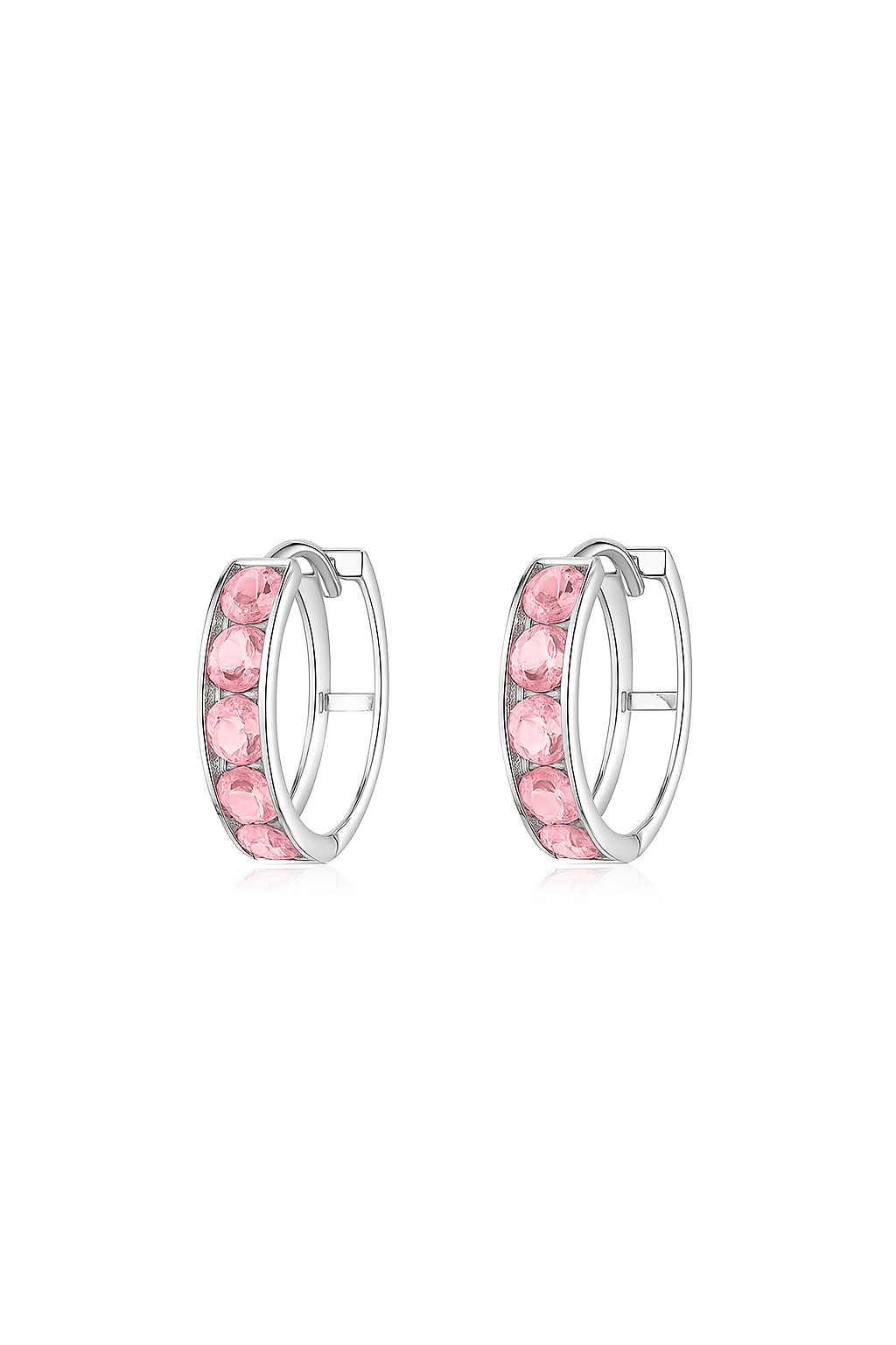 14k White Gold CZ Birthstones Huggie Earrings