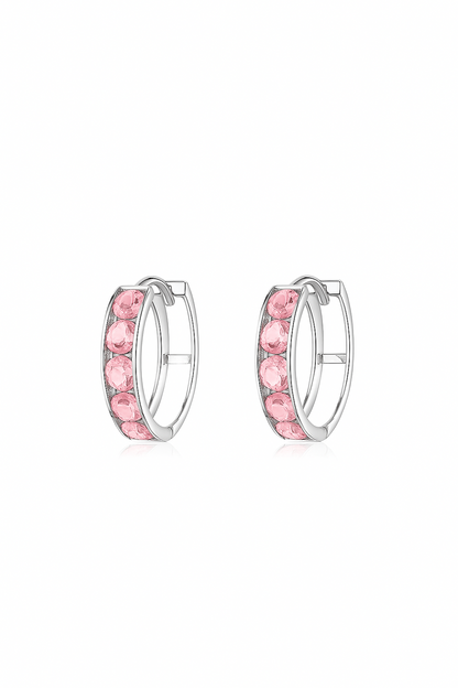 14k White Gold CZ Birthstones Huggie Earrings