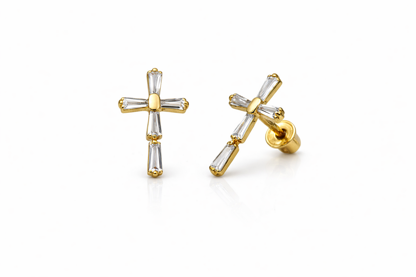 14K Yellow or White Gold Cubic Zirconia Cross Earrings