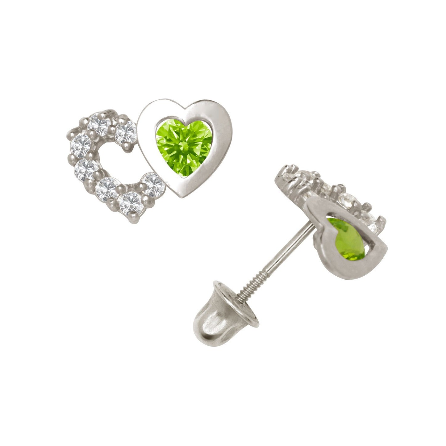 14K Yellow & White Gold Classic CZ Heart Shaped Stud Earrings for Women