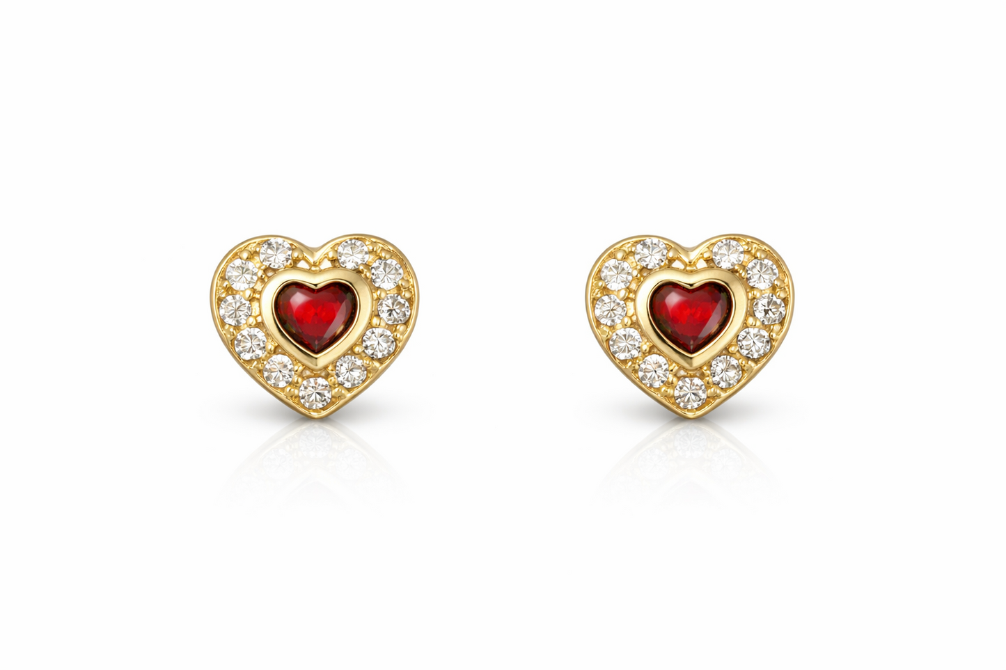 14K Yellow Gold Birthstone Heart with CZ Stud Earrings Screw Back
