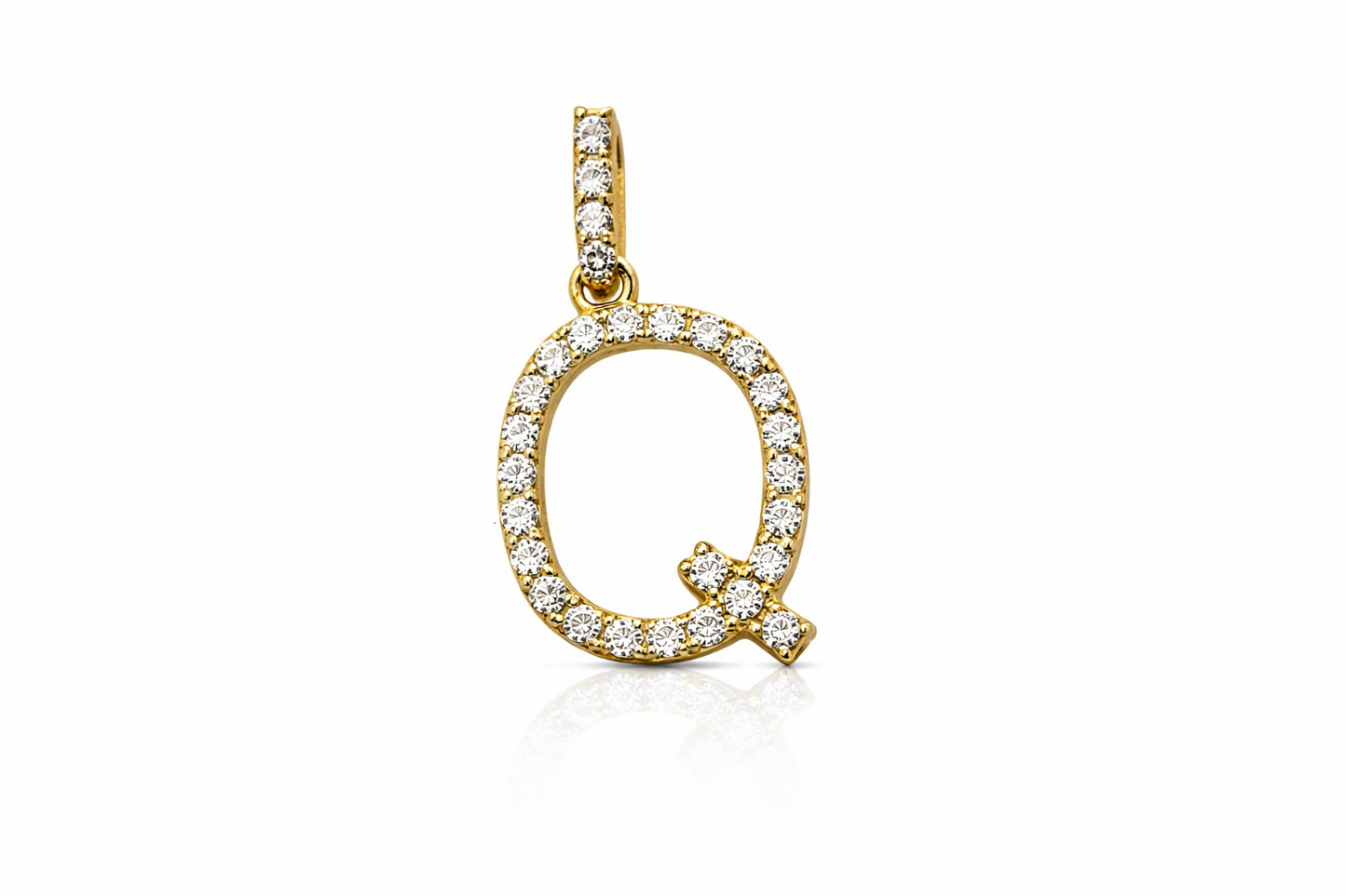 14k Yellow Gold Initial Letter CZ Pendant: Medium