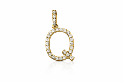 14k Yellow Gold Initial Letter CZ Pendant: Medium