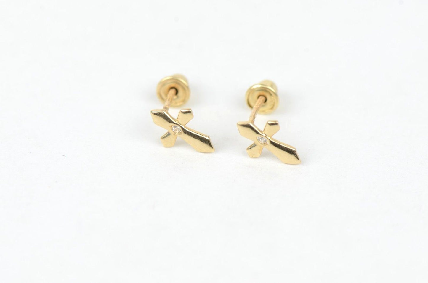 14K Yellow or White Gold Cubic Zirconia CZ Cross Earrings