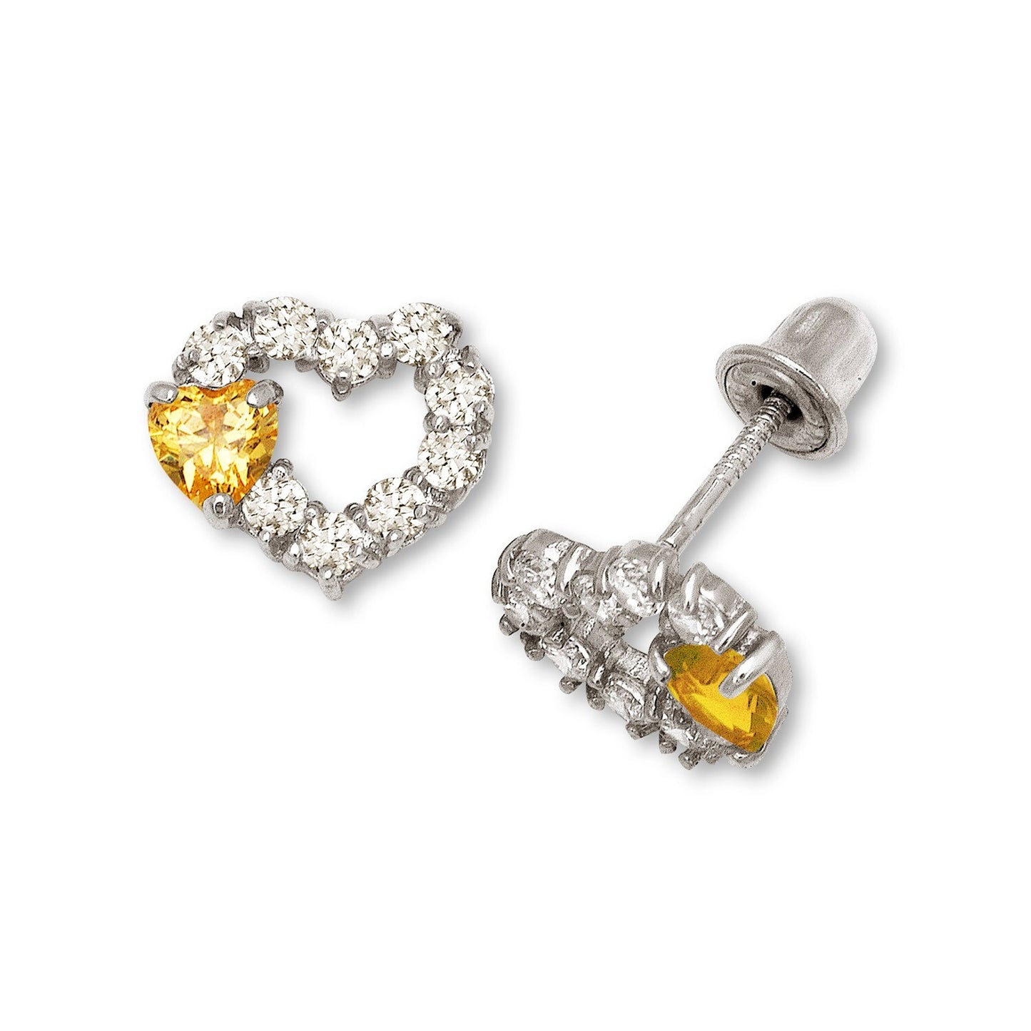 14K Yellow & White Gold Heart Shape Screw Back Earrings for Women