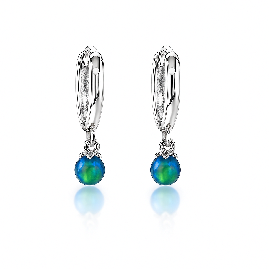 14k Yellow / White Gold Green Opal Huggie Dangle Earrings