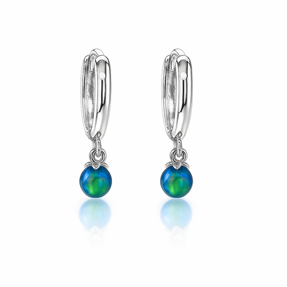 14k Yellow / White Gold Green Opal Huggie Dangle Earrings