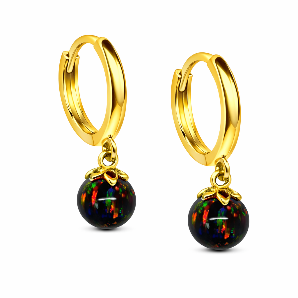 14k Yellow / White Gold Opal Huggie Dangle Earrings