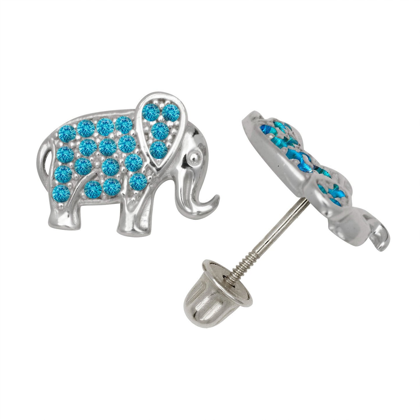 14K Yellow & White Gold Classic Elephant Studs Screw Back Earrings for Women