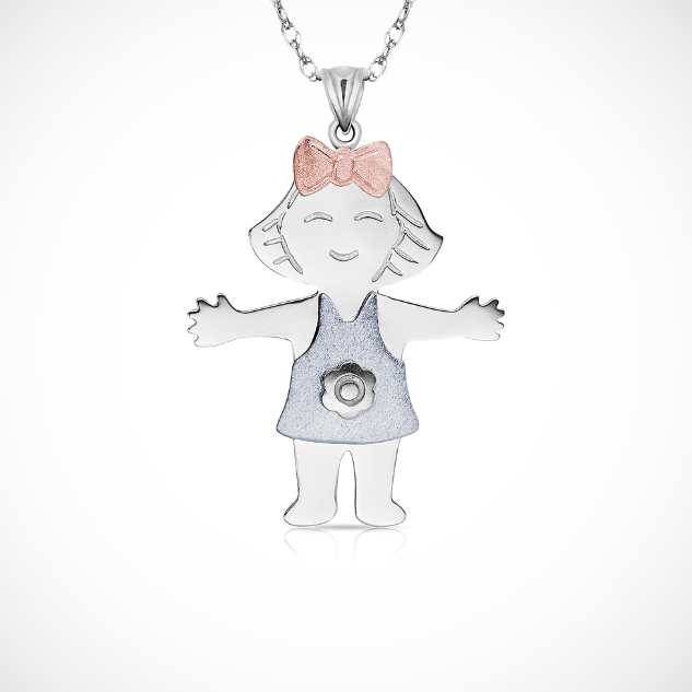 14K Yellow & White Gold Little Girl Pendant For Baby Girl