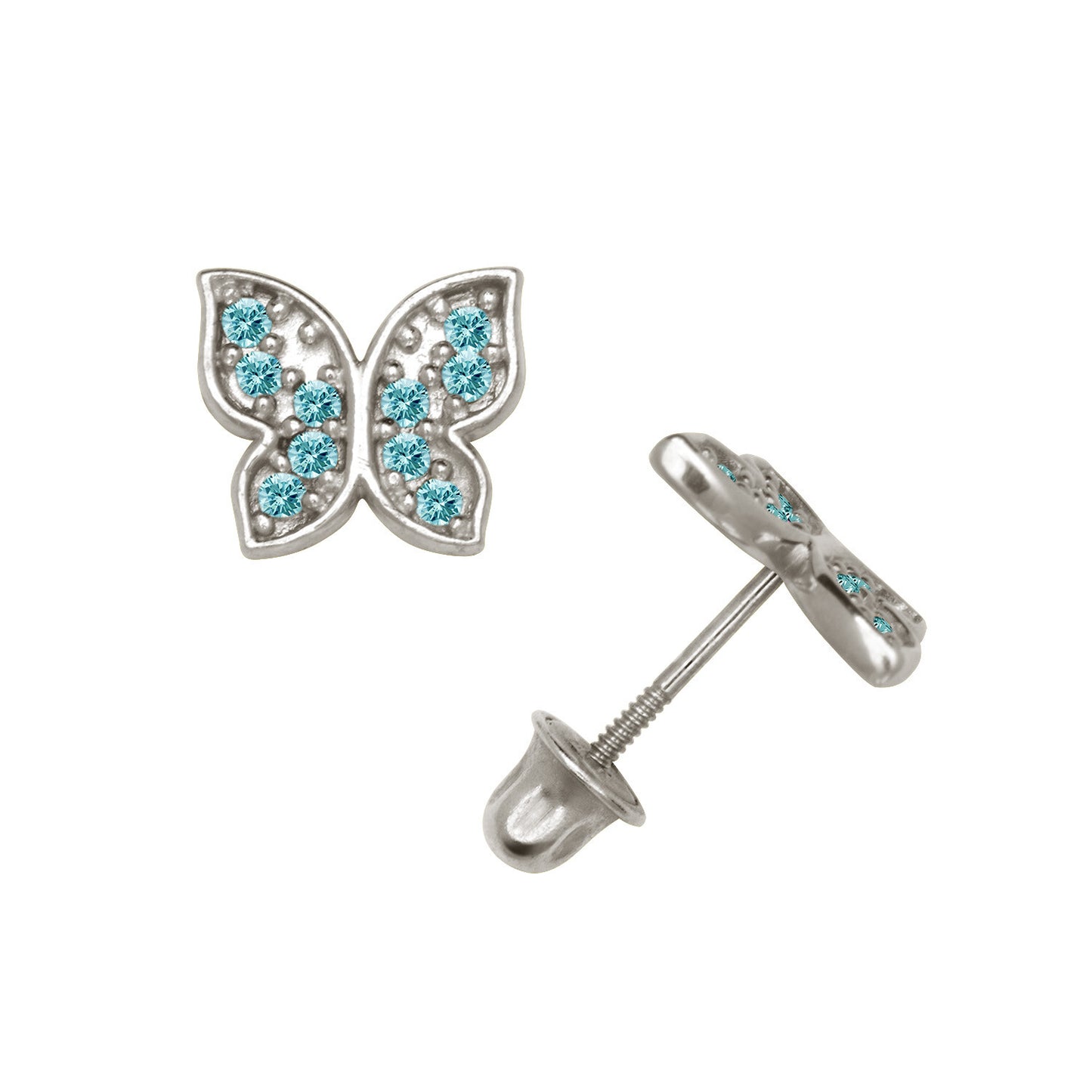 14k Yellow or White Gold Butterfly CZ Stud Earrings