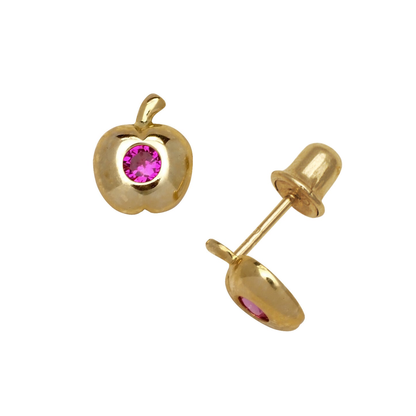 14k Yellow Gold  Apple CZ Birthstone Stud Screw Back Earrings