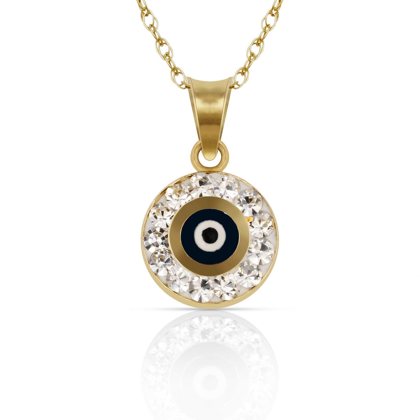 14k Yellow or White Gold CZ Round Shape Evil Eye Pendants
