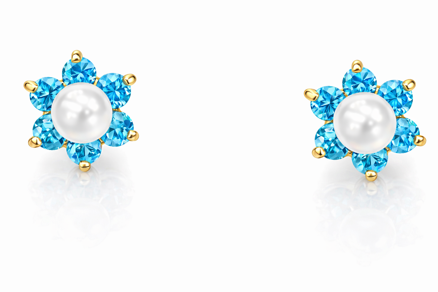 14k Yellow or White Gold Flower CZ Stud Earrings White Pearl with Screw Back