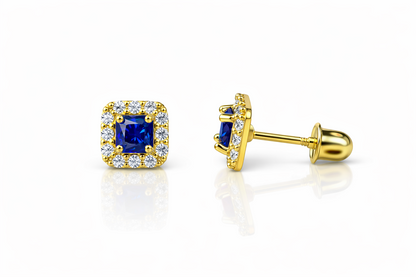 14k Yellow Gold Cushion Stud Earrings with Screw Back
