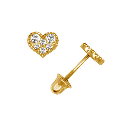 14K Yellow & White Gold Pretty CZ Heart Shaped Stud Earrings for Women