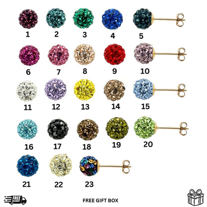 14K Yellow Gold Round Crystal Ball Push Back Stud Earrings 12 mm