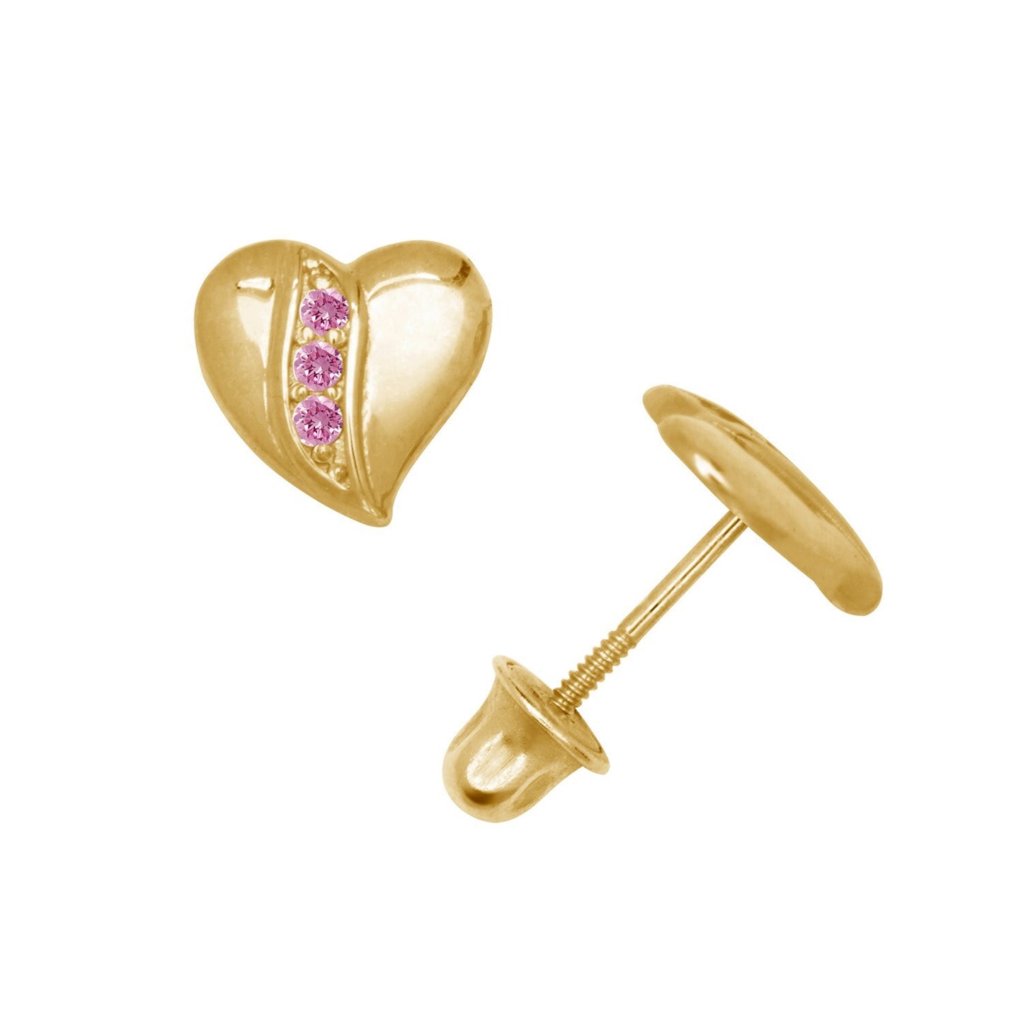 14K Yellow & White Gold Pretty Heart Shaped CZ Stud Earrings for Women