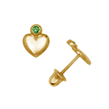14K Yellow & White Gold Heart Shaped CZ Stud Earrings for Women
