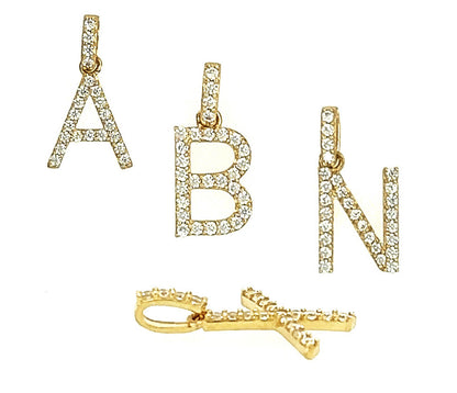 14k Yellow Gold Initial Letter CZ Pendant: Small