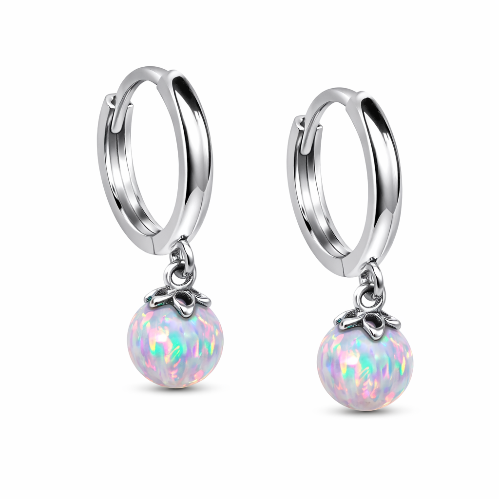 14k Yellow / White Gold Opal Huggie Dangle Earrings