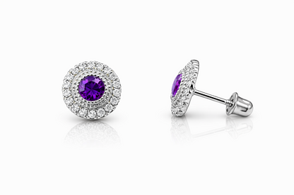 14k Yellow/White Round Halo Stud Earrings Screwback