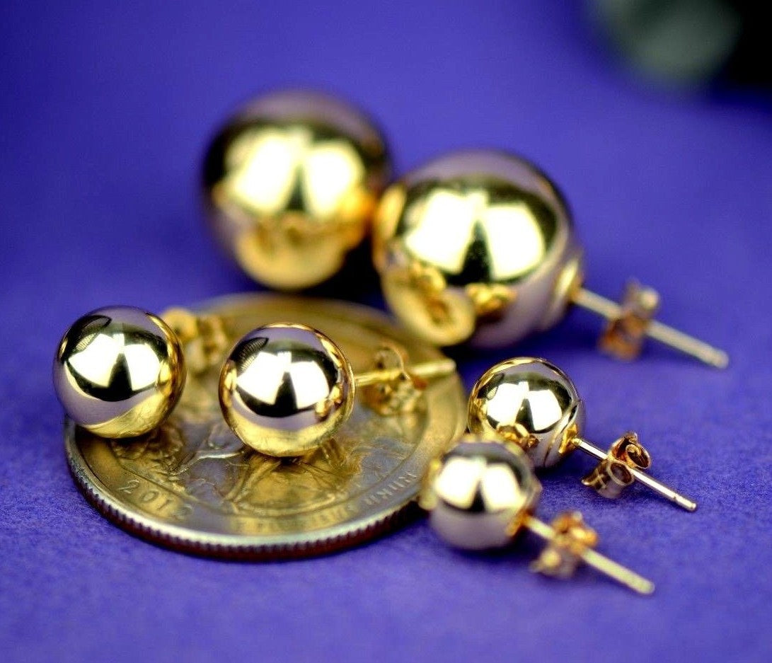 14K Yellow Gold Ball 2mm To 12mm Push Back Earrings