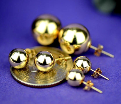 14K Yellow Gold Ball 2mm To 12mm Push Back Earrings