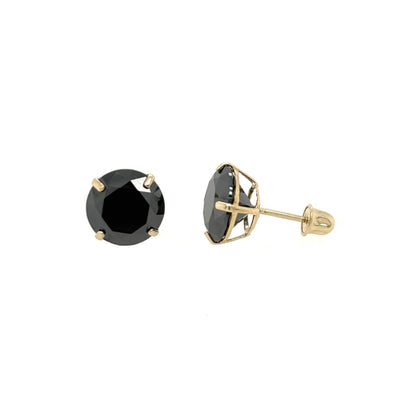 14K Gold GRA Certified D-VVS1 Round Black Moissanite Screw Back Studs Earrings