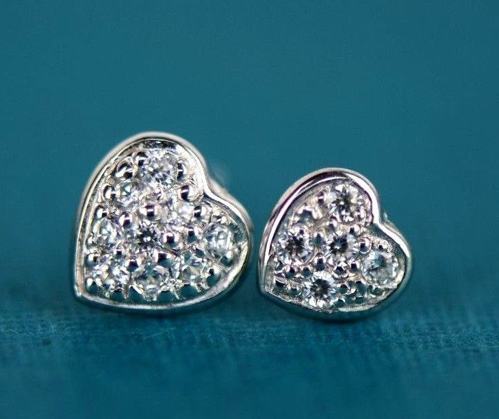 14K Yellow and White Gold Heart CZ Stud Earrings