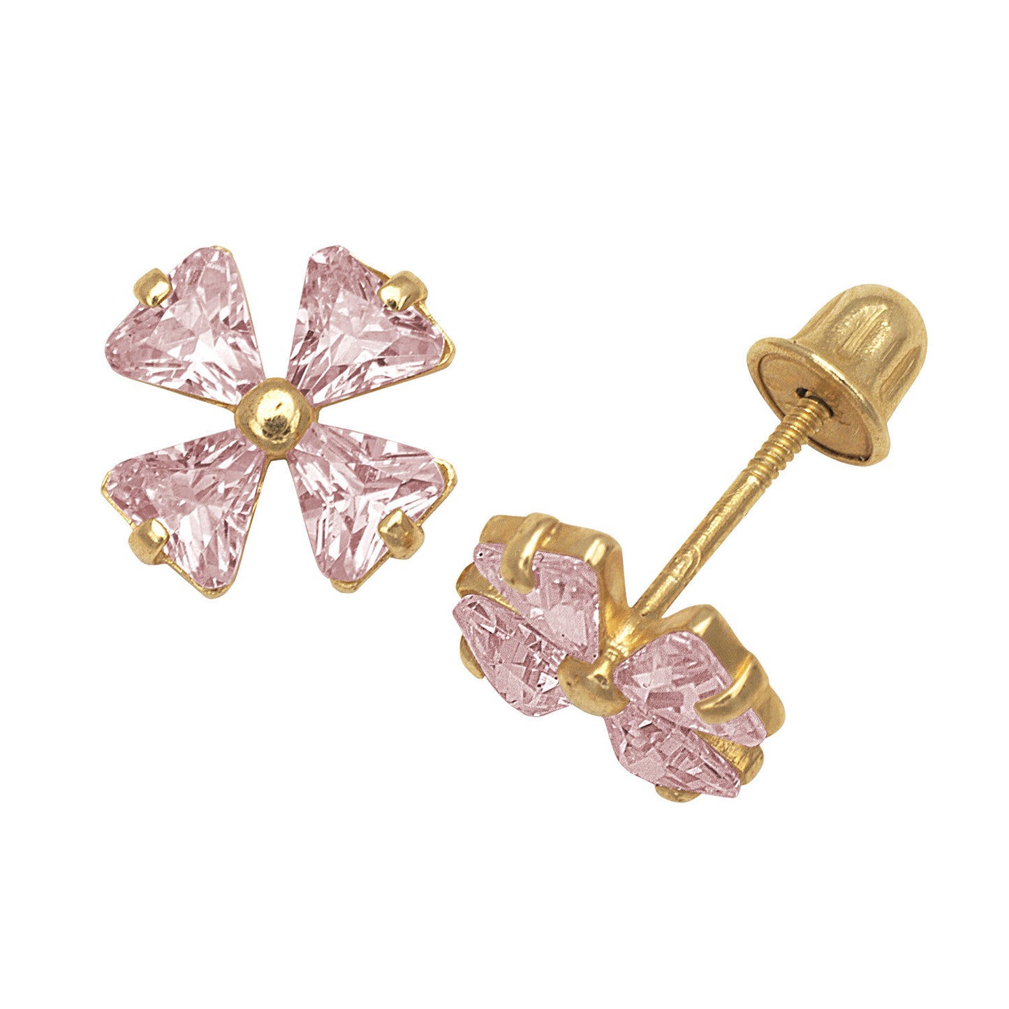 14k Yellow Gold CZ Flower Birthstone Stud Screw Back Earrings