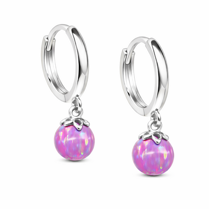 14k Yellow / White Gold Opal Huggie Dangle Earrings