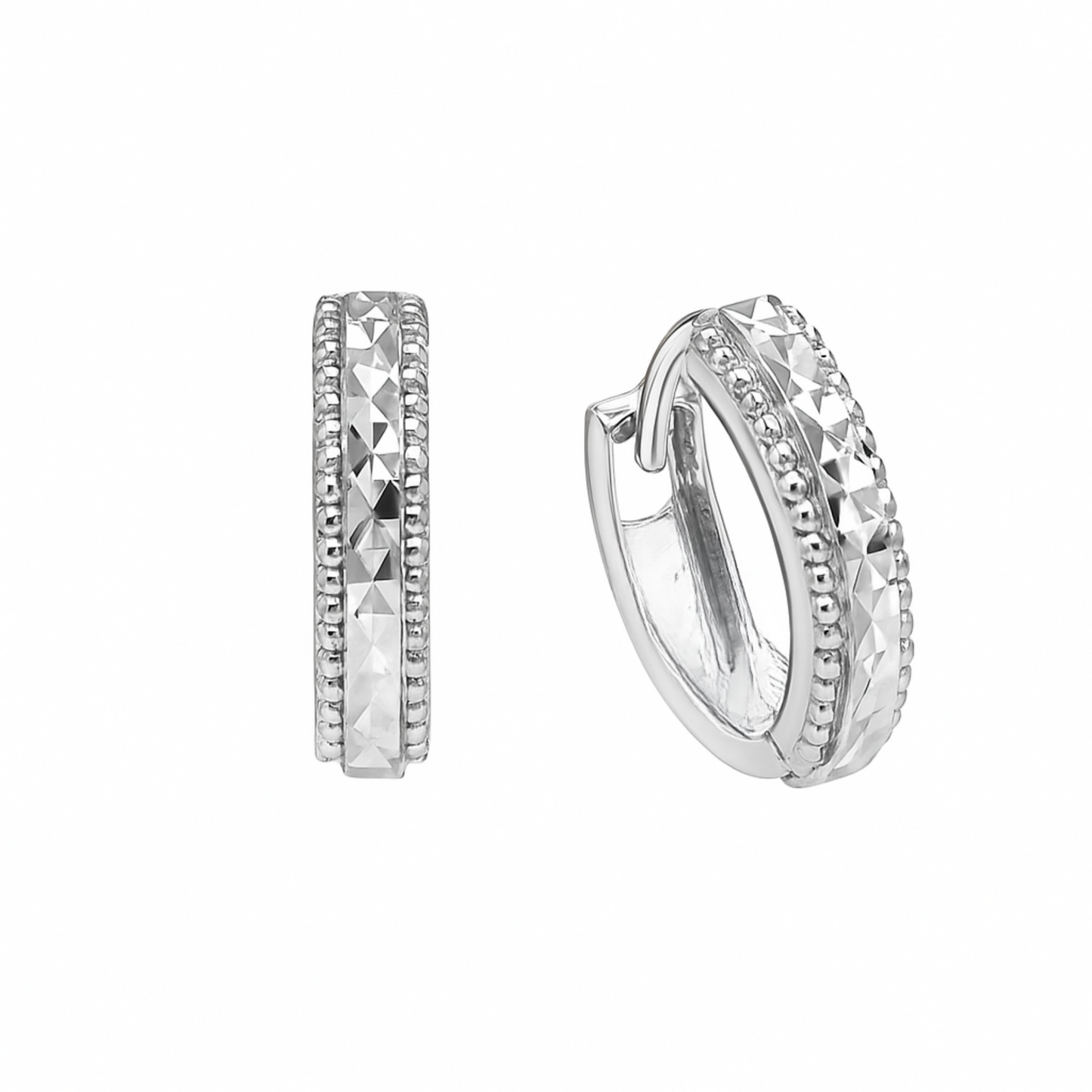 14K Yellow or White Gold Dimond Cut Huggie Earrings