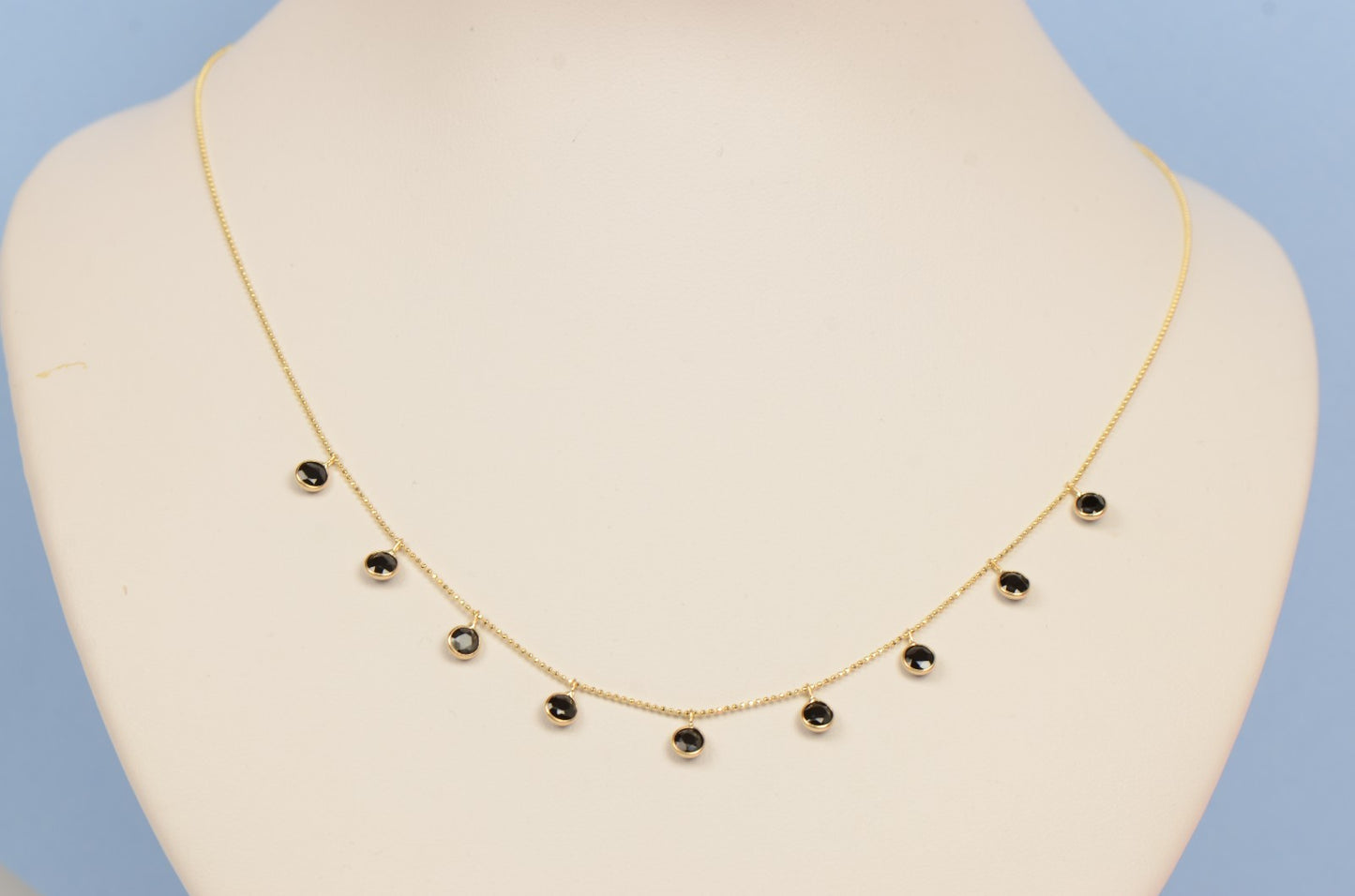 14K Yellow Gold Black CZ Necklace By The Yard With Round Shaped