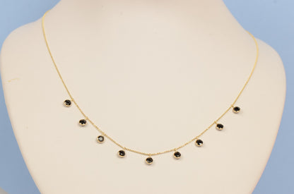 14K Yellow Gold Black CZ Necklace By The Yard With Round Shaped