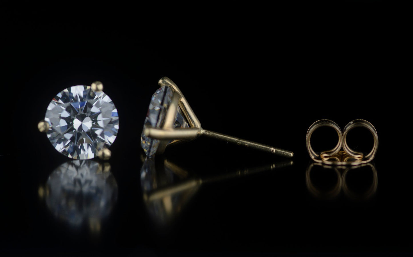 14k Yellow Gold Round AAA Quality CZ Martini Stud Earrings