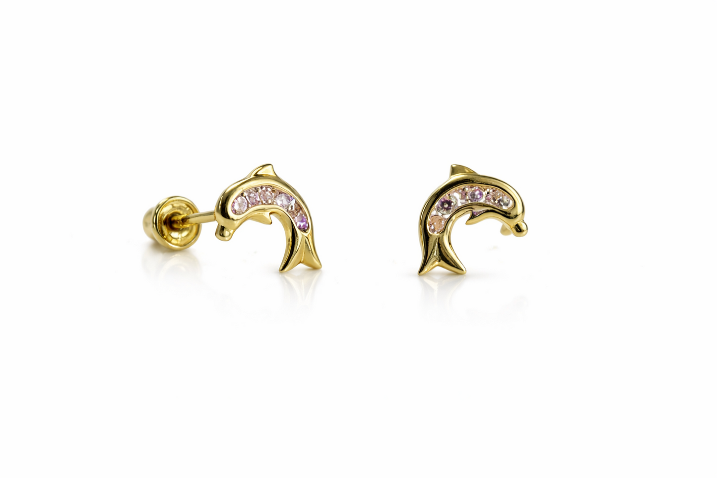14k Yellow Gold CZ Dolphin Stud Earring