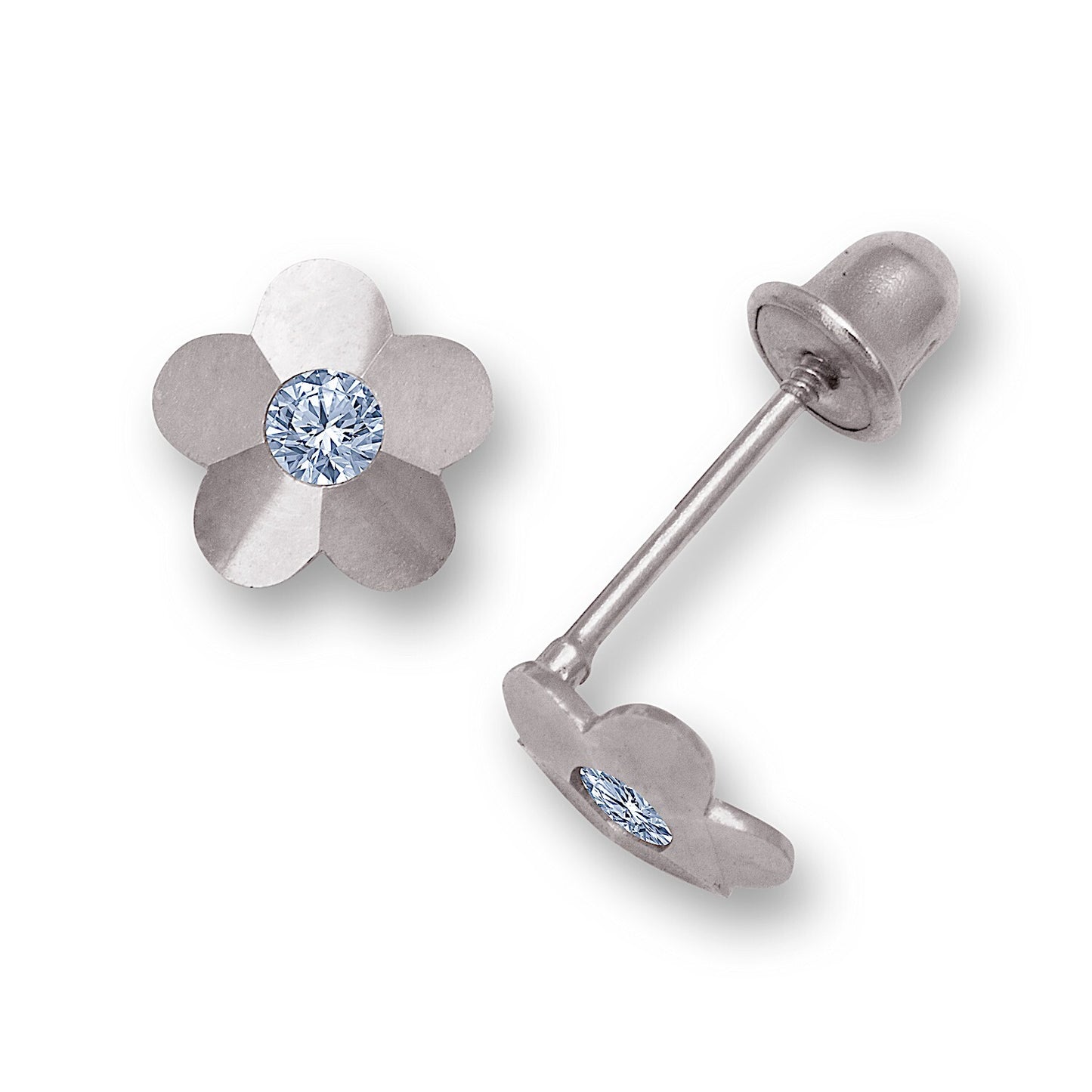 14K Yellow & White Gold Flower Screw Back Stud Earrings for Baby Girl
