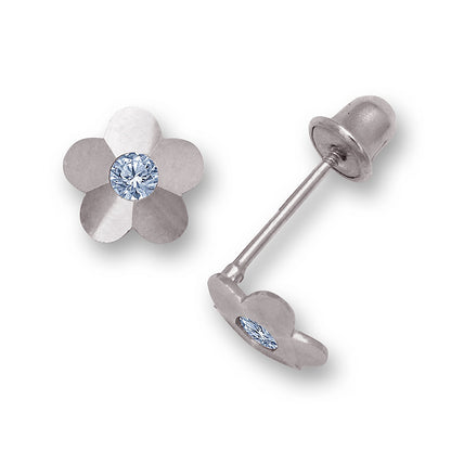14K Yellow & White Gold Flower Screw Back Stud Earrings for Baby Girl