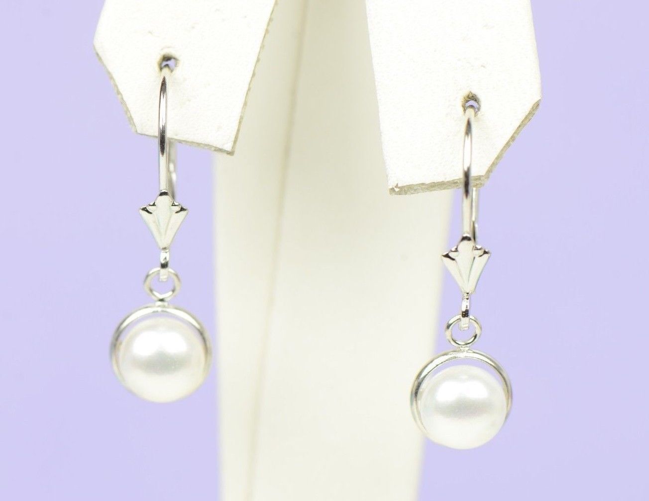 14k Yellow Gold Genuine White Natural Pearl Dangle Earrings