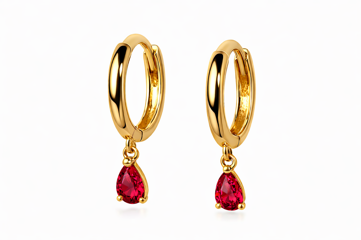 14k Yellow Gold Pear Shape Birthstone Huggie Earrings