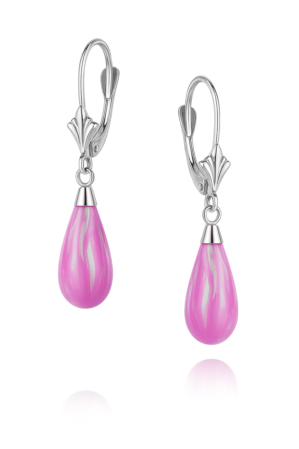 14k Yellow and White  Gold Pink Opal Leverback Earrings