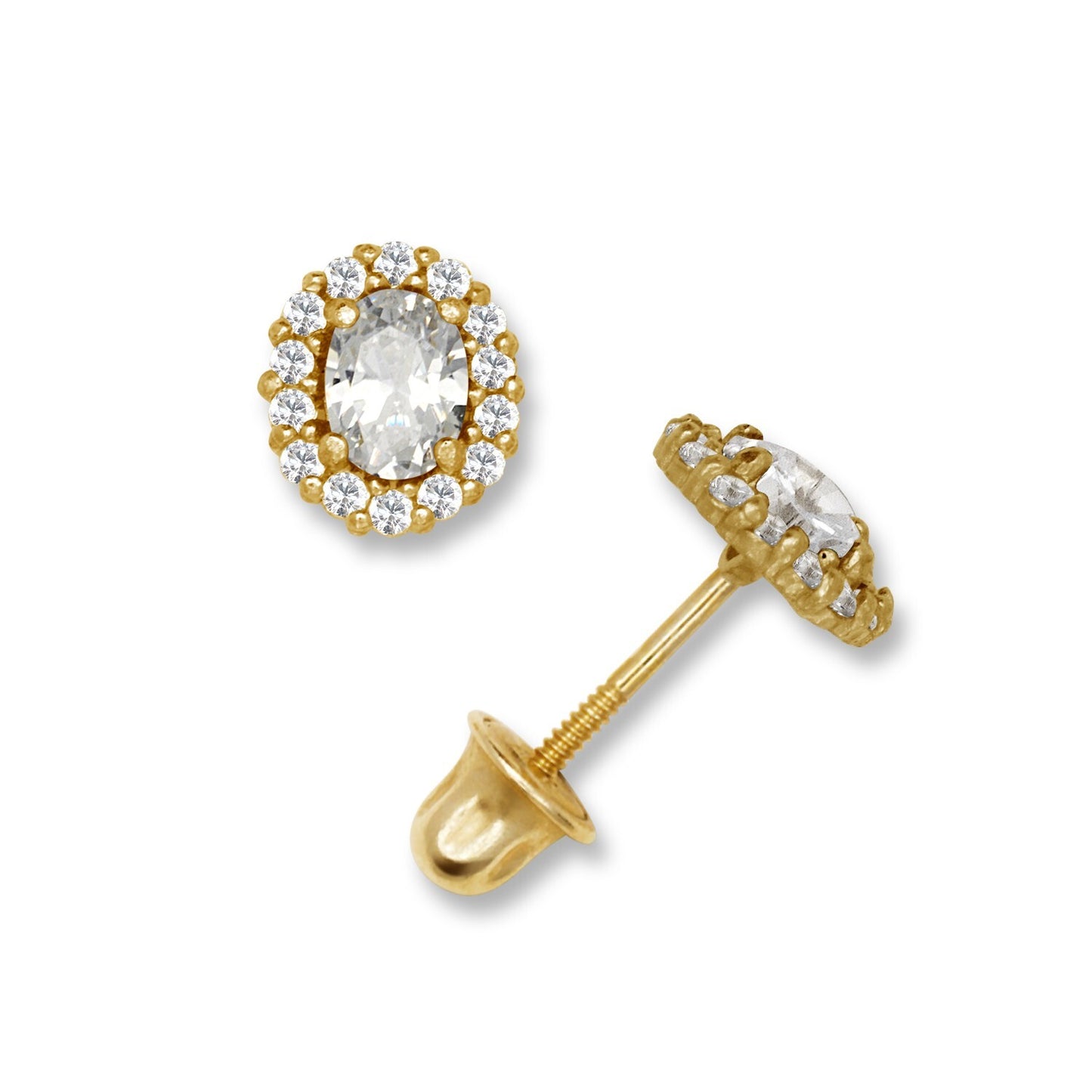 14K Yellow & White Gold Oval Shaped Gorgeous Stud Earrings Women for Women