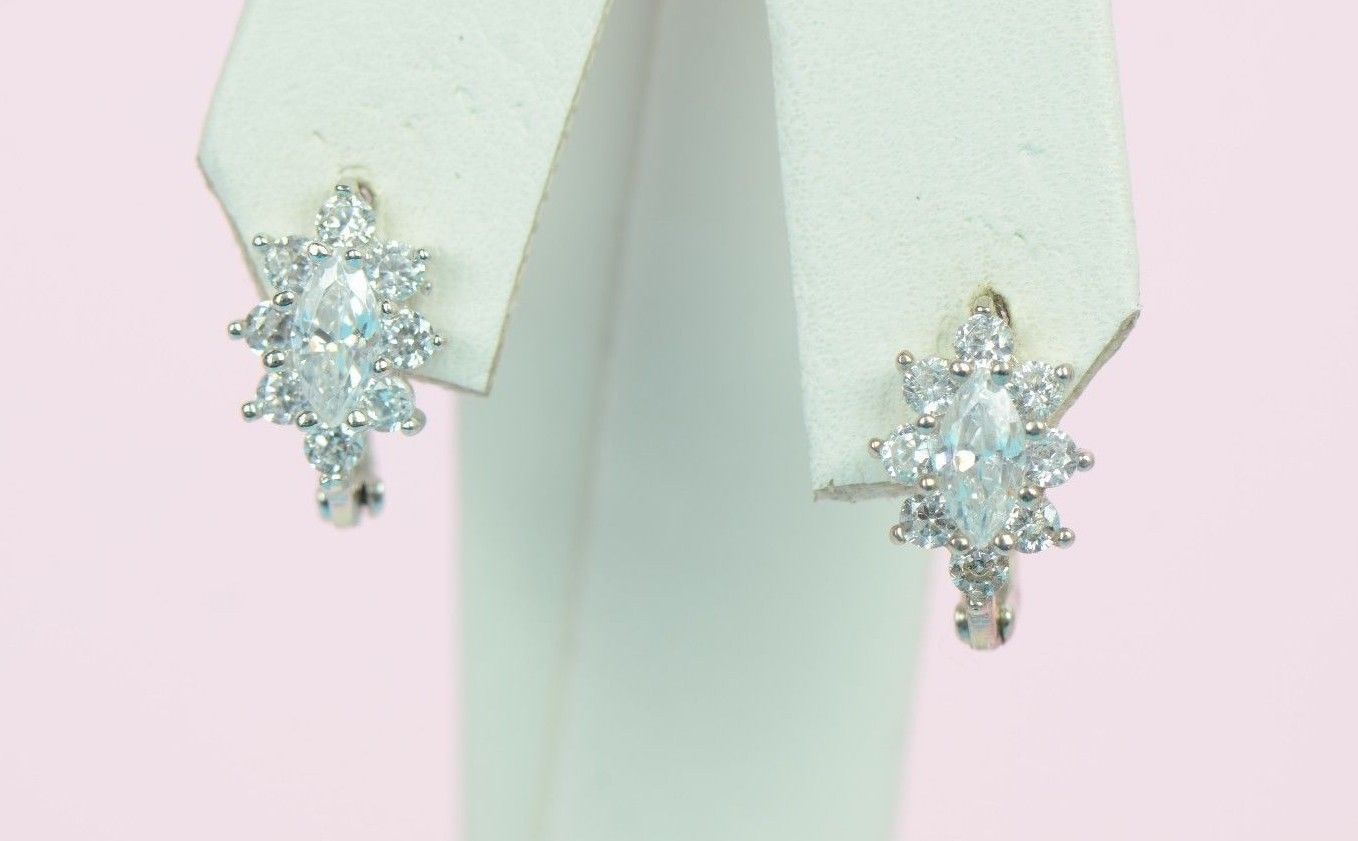 925 Sterling Silver Birthstone Cubic Zirconia CZ Leverback Flower Earrings