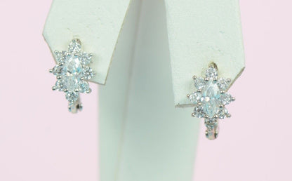 925 Sterling Silver Birthstone Cubic Zirconia CZ Leverback Flower Earrings